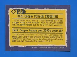 1987 TOPPS OPC D CECIL COOPER BOX BOTTOM BREWERS O PEE CHEE HAND CUT - Image 2