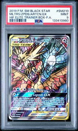 PSA 9 Moltres Zapdos Articuno GX SM210 Hidden Fates Black Star Promo 2019 - Image 1
