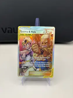 Pokemon Guzma Hala Cosmic Eclipse TCG Full Art Holo Card 229/236 Ultra Rare - Image 1