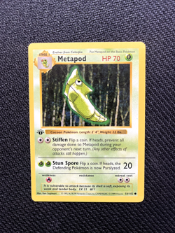 1999 Pokemon TCG Base Set 1st Edition Shadowless Metapod Card LP 54/102 - Image 1