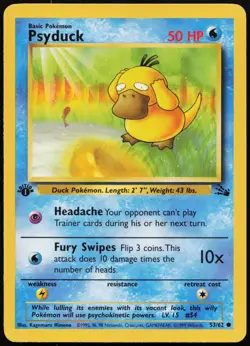 Psyduck 53/62 Common Fossil Pokemon 1st Edition MP - Image 1