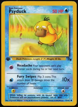 Psyduck 53/62 Common Fossil Pokemon 1st Edition MP - Image 1