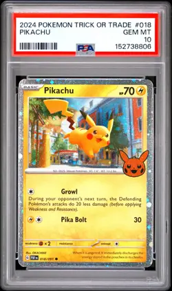 2024 Pokemon Trick or Trade Pikachu Cosmos Holo #018/091 TWO SWIRLS PSA 10 - Image 1