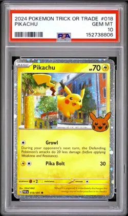 2024 Pokemon Trick or Trade Pikachu Cosmos Holo #018/091 TWO SWIRLS PSA 10 - Image 3