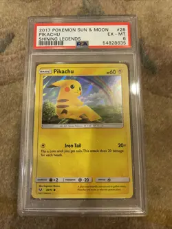 PSA 6 2017 Pokemon Sun & Moon Shining Legends 28 Pikachu Non Holo - Image 1