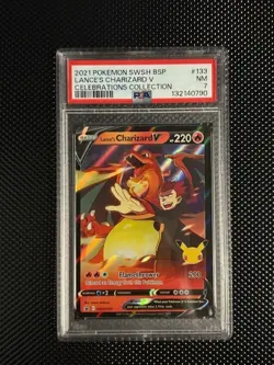 2021 Pokemon SWSH BSP Lance's Charizard V Celebrations Collection 133 PSA 7 - Image 1