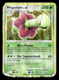 Meganium 13/123 Rare Holo Mysterious Treasures Pokemon Card DAMAGED DESTROYED - Image 2