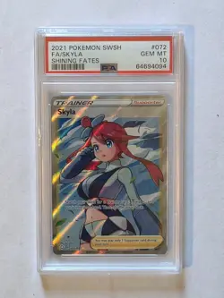 Skyla PSA 10 GEM MINT 072/072 Shining Fates Full Art Trainer Pokemon Card 2021 - Image 1