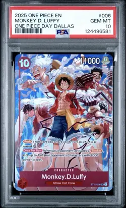2025 ONE PIECE PROMOS ONE PIECE DAY DALLAS #006 MONKEY D. LUFFY PSA 10 - Image 1