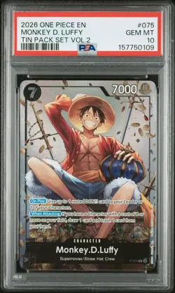 Monkey.D.Luffy (Tin Pack Set Vol. 2) P-075 One Piece Promotion Cards: PSA 10 - Image 1