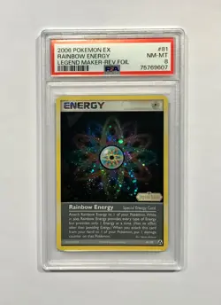 2006 Pokemon EX #81 Rainbow Energy (Rev. Foil Holo) PSA 8 (Pop 13) 20 Higher !!! - Image 1