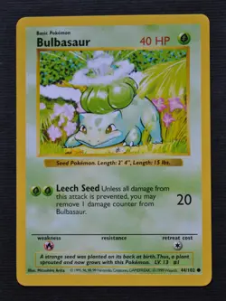 Bulbasaur #44 / 102 SHADOWLESS Base Set - NM - Pokemon 1999 - Image 1