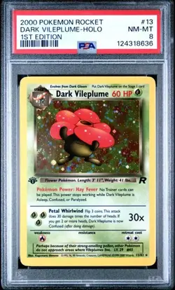 2000 Pokemon TCG Rocket 1st Edition #13 Dark Vileplume Holo w/ Swirl PSA 8 NM-MT - Image 1