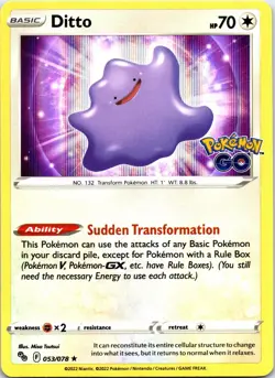 Ditto 053/078 Holo Rare Pokemon GO Pokemon Near Mint - Image 1