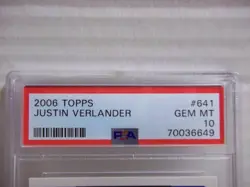 2006 Topps Justin Verlander RC PSA Gem Mint 10 Card #641 MLB Detroit Tigers - Image 2