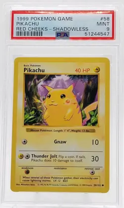 Pikachu Red Cheeks 1999 Shadowless #58/102 PSA 9 Mint WOTC Base Set Error - Image 1