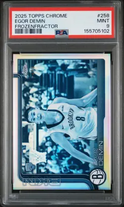 2025 Topps Chrome #258 Egor Demin Frozenfractor Rookie RC -4/0 1/1 PSA 9 Mint - Image 1