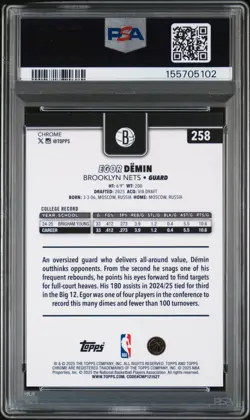 2025 Topps Chrome #258 Egor Demin Frozenfractor Rookie RC -4/0 1/1 PSA 9 Mint - Image 2