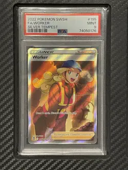2022 PSA 9 FA Worker #195 Full Art Trainer Pokemon TCG SWSH Silver Tempest - Image 1
