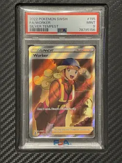 2022 PSA 9 FA Worker #195 Full Art Trainer Pokemon TCG SWSH Silver Tempest - Image 1