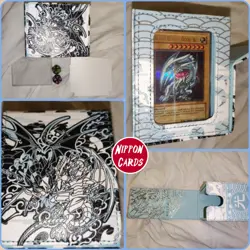 Deck Box Yugioh Felt Leather Blue Eyes Vs Red Eyes 210+ Card Display White Blue - Image 1