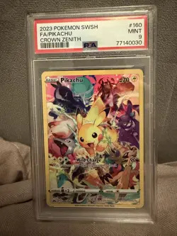 Pikachu 160/159 Crown Zenith Full Art PSA 9 Graded Pokemon Slab - Image 1