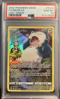 Pokemon 2022 SWSH11 Lost Origin Trainer Gallery Snorlax TG10 PSA 10 Holo - Image 1