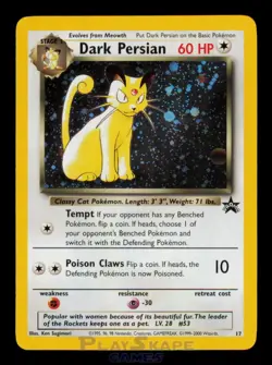 Pokemon Card Dark Persian 17 Wizards Black Star Vintage WOTC Holo Promo LP 2000 - Image 1