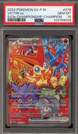 Pokemon Victini ex SV3s Championship Champion INDONESIAN Promo 078/SV-P PSA 10 - Image 1
