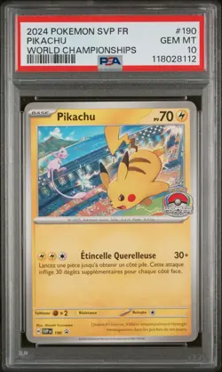 POKEMON FRENCH SVP FR BLACK STAR PROMO #190 PIKACHU WORLD CHAMPIONSHIPS PSA 10 - Image 1