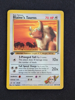 1st Edition Blaine's Tauros 64/132 Gym Heroes Pokemon Card WOTC TCG - Image 1