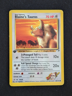 1st Edition Blaine's Tauros 64/132 Gym Heroes Pokemon Card WOTC TCG - Image 1
