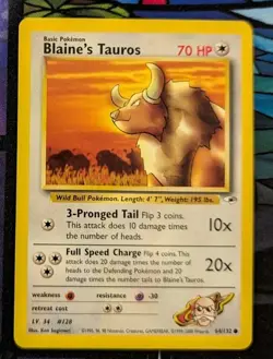 Blaine's Tauros 64/132 Gym Heroes Pokemon Tcg Vintage Wotc Lightly Played - Image 1