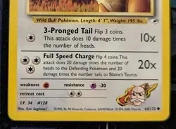 Blaine's Tauros 64/132 Gym Heroes Pokemon Tcg Vintage Wotc Lightly Played - Image 3