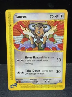 Pokemon TCG - Tauros 🌟🐂 133/165 Expedition Non Holo E-Series Card LP - Image 2