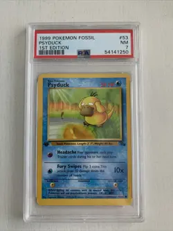 1999 Pokemon Fossil Psyduck 1st Edition #53 PSA 7 NM - Image 1