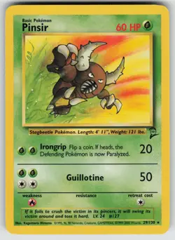 Pinsir 29/130 Rare Base Set 2 Pokemon Lightly Played - Image 1