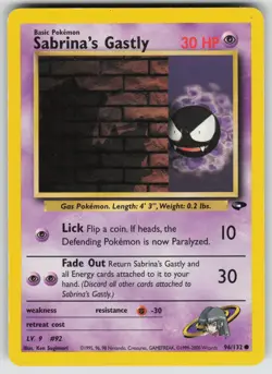 Sabrina's Gastly 96/132 Common Gym Challenge Pokemon Unlimited Moderately Played - Image 1