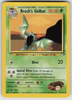 Brock's Golbat 39/132 Uncommon Gym Heroes Pokemon Unlimited Heavily Played - Image 1