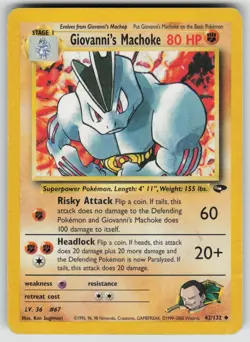 Giovanni's Machoke 42/132 Uncommon Gym Challenge Pokemon Unlimited HP - Image 1