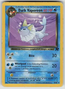 Dark Vaporeon 45/82 Uncommon Team Rocket Pokemon Unlimited Moderately Played - Image 1