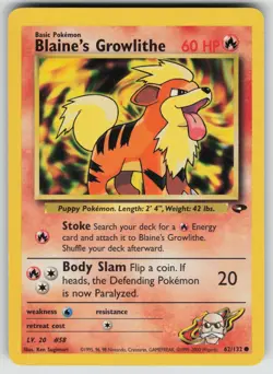 Blaine's Growlithe 62/132 Common Gym Challenge Pokemon Unlimited Near Mint - Image 1