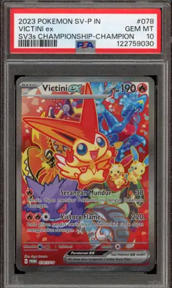 Pokemon Victini ex SV3s Championship Champion INDONESIAN Promo 078/SV-P PSA 10 - Image 1