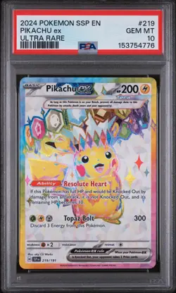 2024 POKEMON SSP EN-SURGING SPARKS ULTRA RARE #219 PIKACHU EX PSA 10 - Image 1