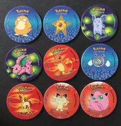 9 X Pokemon Tazos Bundle 2001 Walkers Crisps Cheetos Charmander Psyduck Meowth - Image 1
