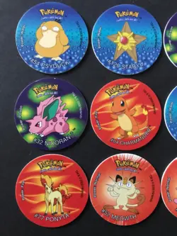 9 X Pokemon Tazos Bundle 2001 Walkers Crisps Cheetos Charmander Psyduck Meowth - Image 2