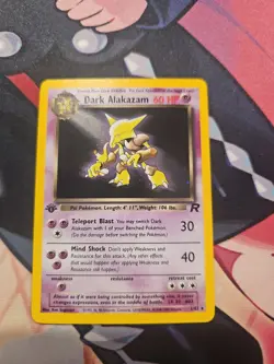 Pokemon Dark Alakazam TCG 1st Edition Holo Rare Card 1/82 - Image 1