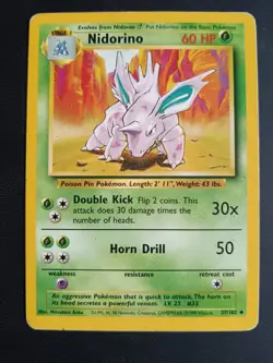 Pokemon TCG Card - Nidorino Base Set 37/102 Vintage English 1999) - Image 1