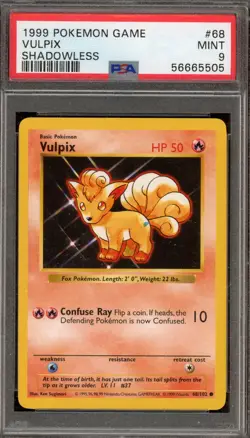 Pokemon Vulpix Base Set Shadowless #68 BLUE SPOT ERROR PSA 9 Mint - Image 1