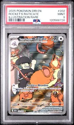 2025 Pokemon TEAM ROCKET'S RATICATE 202/182 DRI EN ILLUSTRATION RARE MINT PSA 9 - Image 1